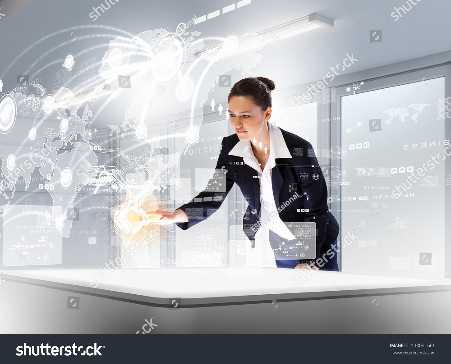 stock-photo-image-of-young-businesswoman-clicking-icon-on-high-tech-picture-143041666